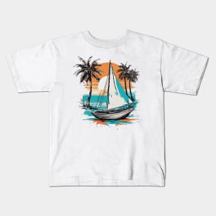 boat with sunset watercolor Kids T-Shirt